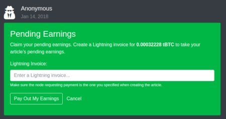 Screenshot: Pending earnings with Y