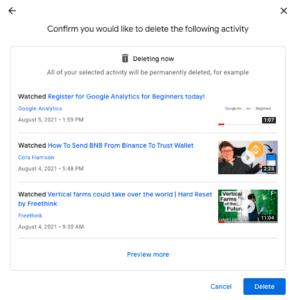 Schermata di conferma prima di eliminare tutta l