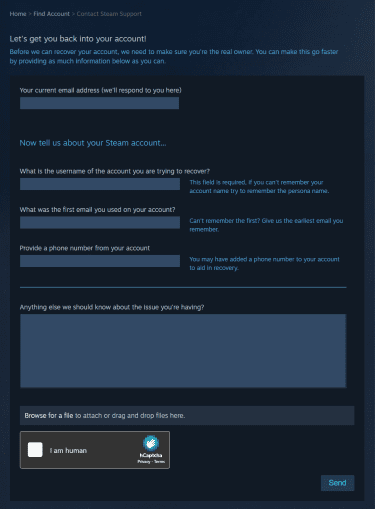 A Steam support ticket.