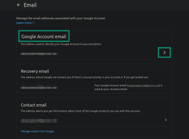 Where to find Google account email settings.