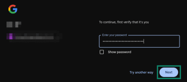 Confirming Google account password before deletion.