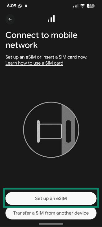 Set up an eSIM on Android option in the Settings.