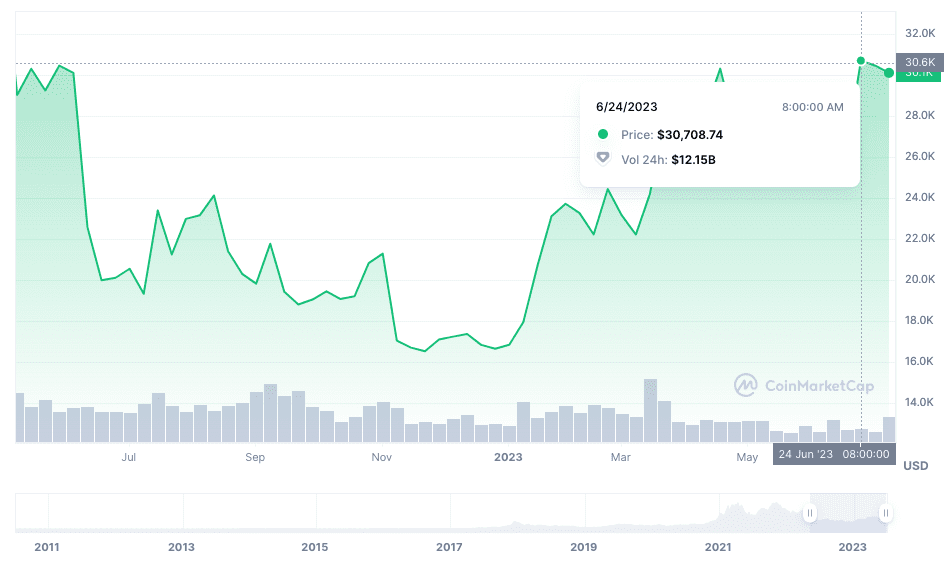 cena bitcoina przez 5 lat