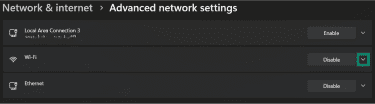 Accessing connected network settings on Windows 11.