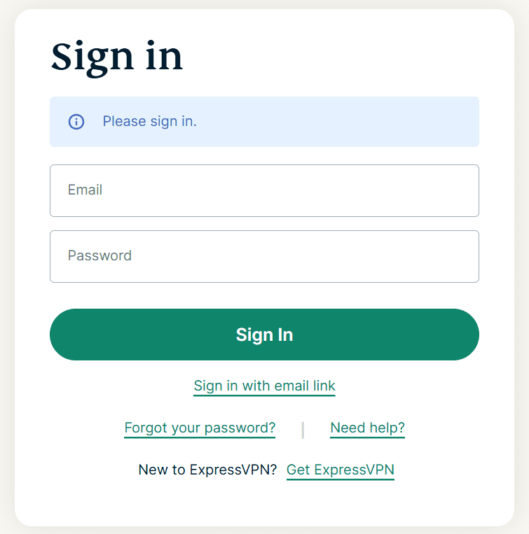 ExpressVPN sign in page