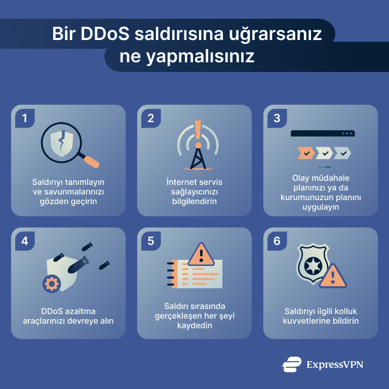 Infographic detailing steps to take if you suffer a DDoS attack.