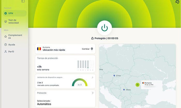 Screenshot of the main connection window in the ExpressVPN macOS app.