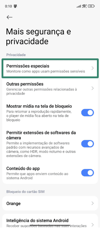 Android special permissions with Device & app notifications highlighted.