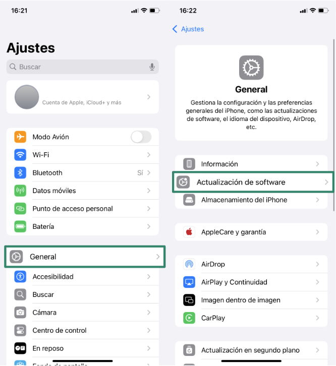 iPhone Settings showing General menu and Software Update option.