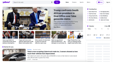 Page d’accueil de Yahoo avec actualités, météo et barre de recherche