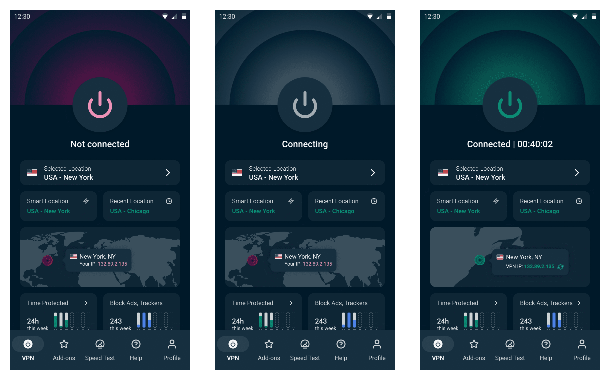 ExpressVPN Twilight "dark mode" theme screenshots