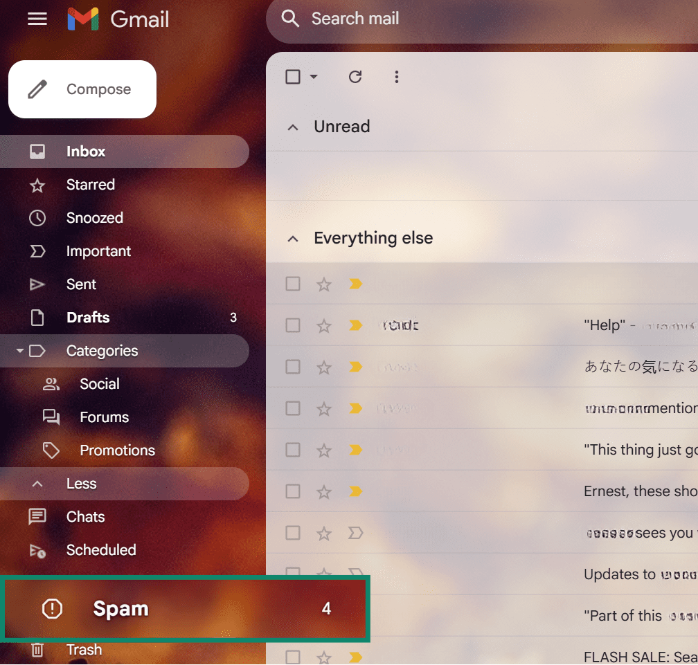 The Spam folder of a Gmail account.