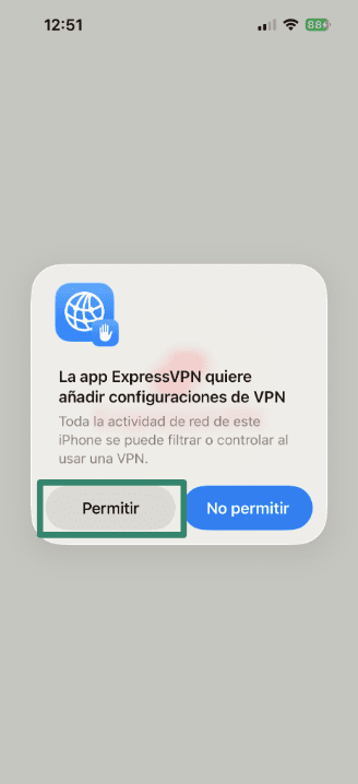 Allowing ExpressVPN to add VPN configurations on iOS.