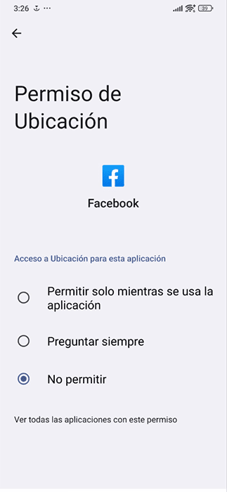 Disabling Facebook mobile app location permissions.