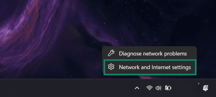 Accessing Network and Internet settings on Windows.