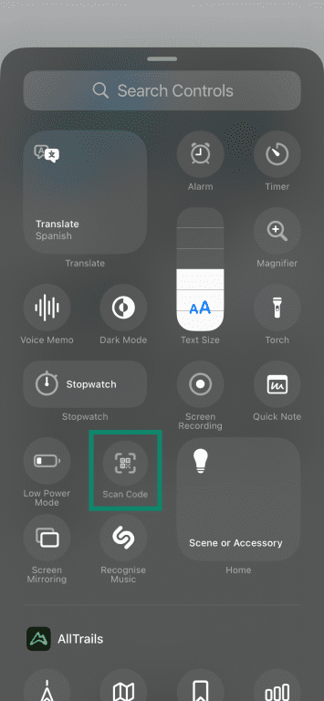 Adding a QR code scanner to the iPhone Control Center.