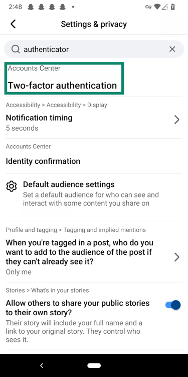An account settings page showing the option to add 2FA.