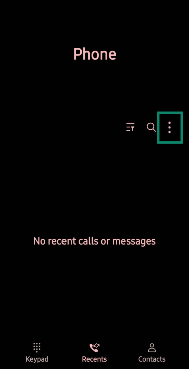 Android phone app with the three-dot “more options” menu highlighted.
