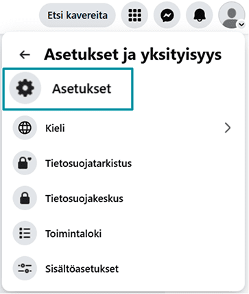 Facebook Settings & Privacy with Settings highlighted.