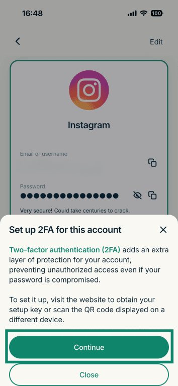 The "Set up 2 FA for this account" pop-up in the ExpressKey's app for iOS