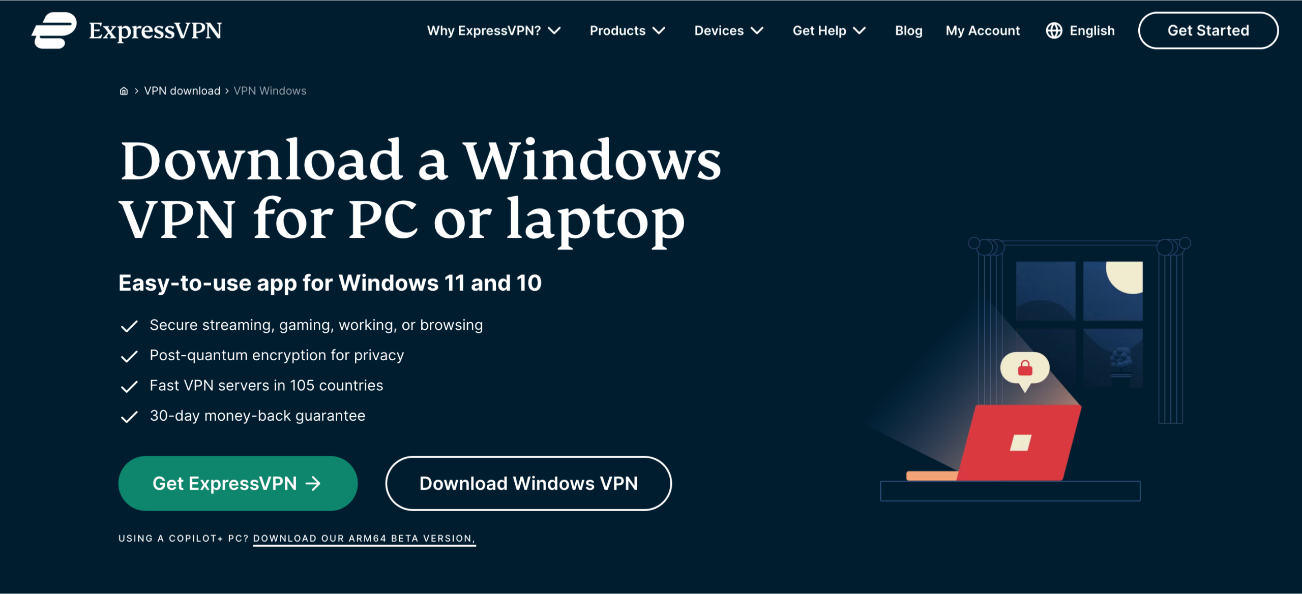 ExpressVPN website showing Get ExpressVPN option.