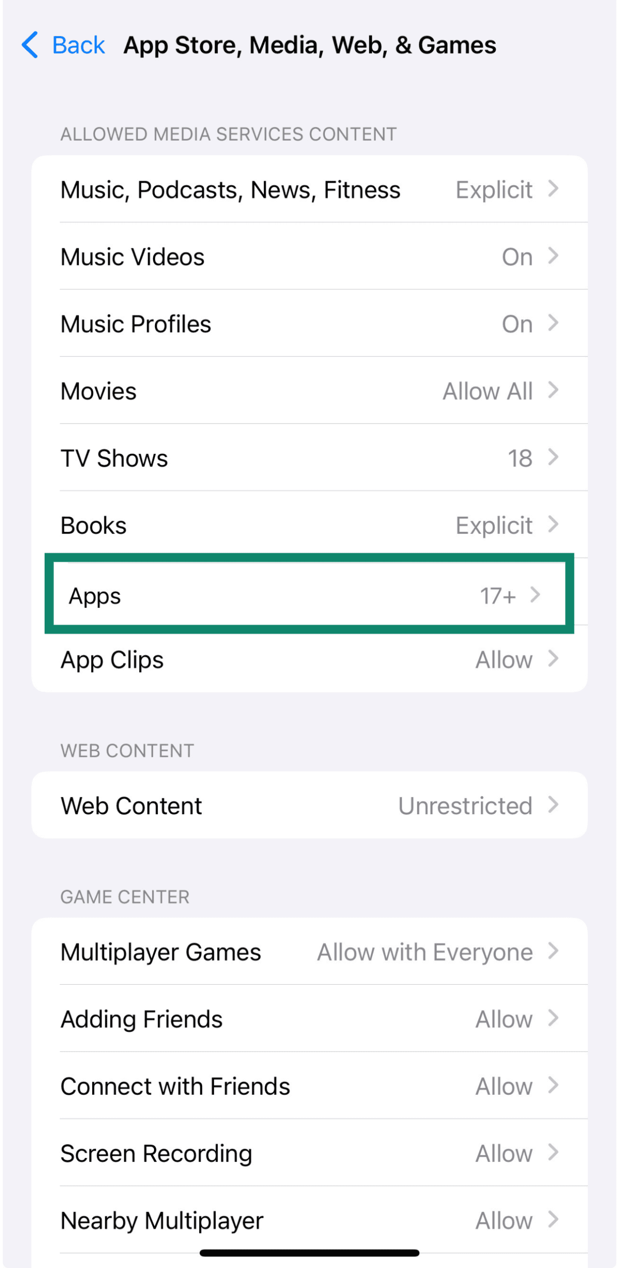 App age rating and content restrictions in iPhone parental controls