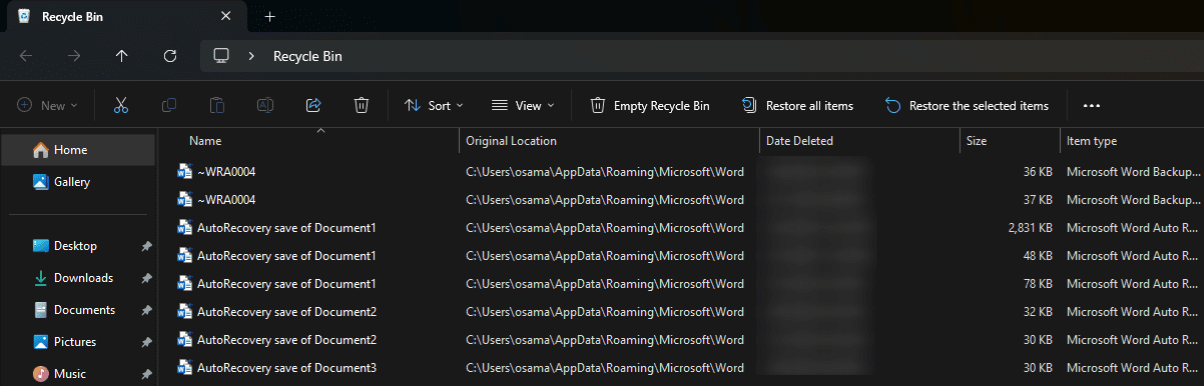 Emptying the Recycle Bin in Windows.