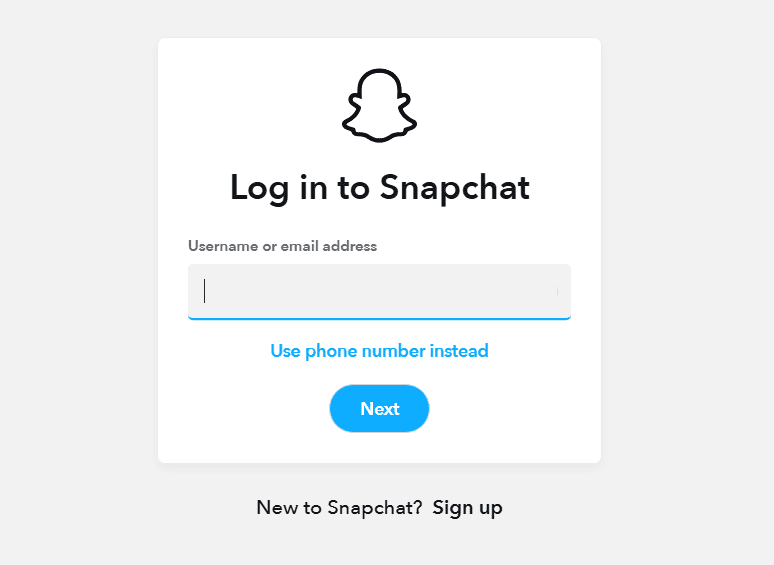 The Snapchat login page on a web browser.