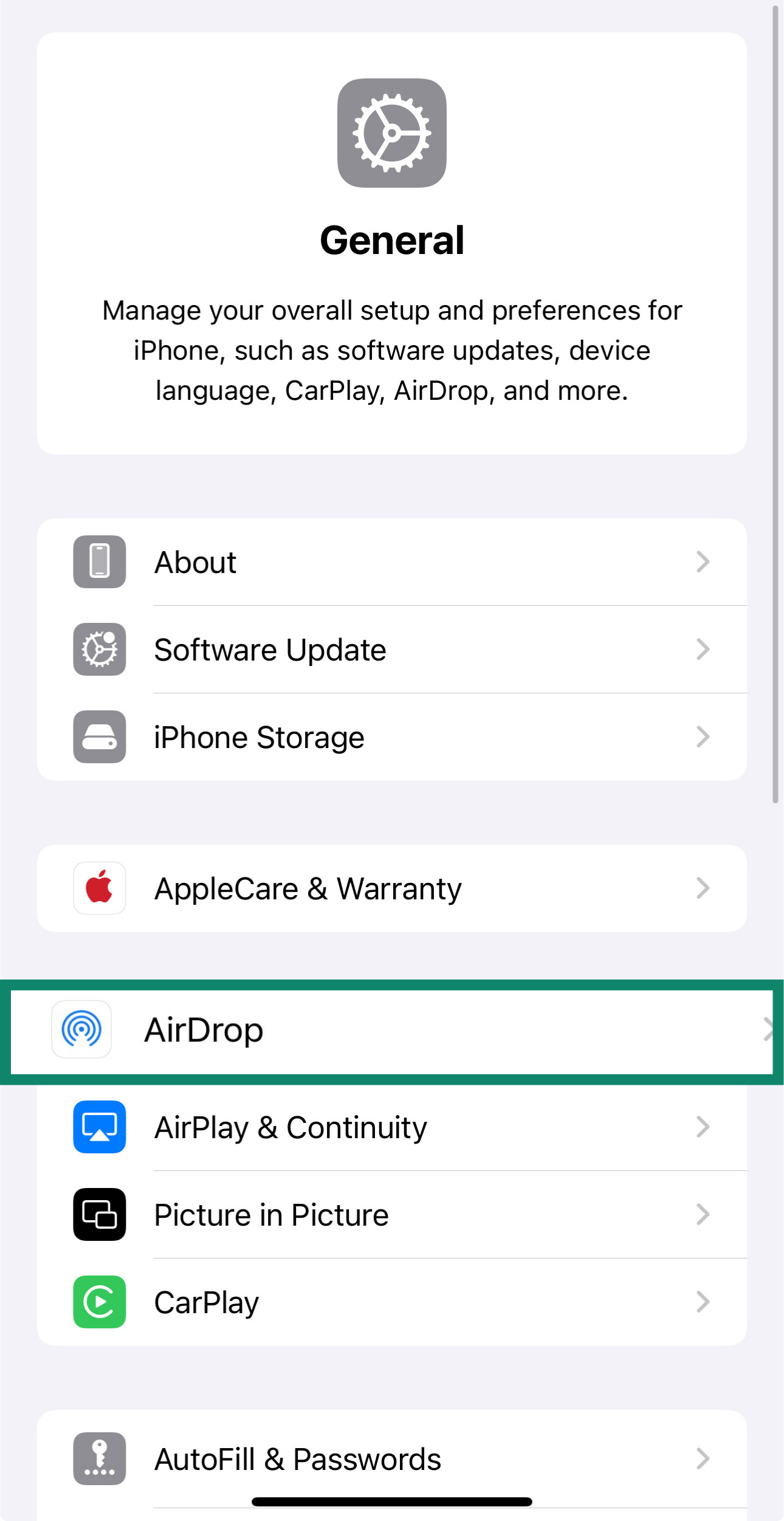 iOS screen showing AirDrop option