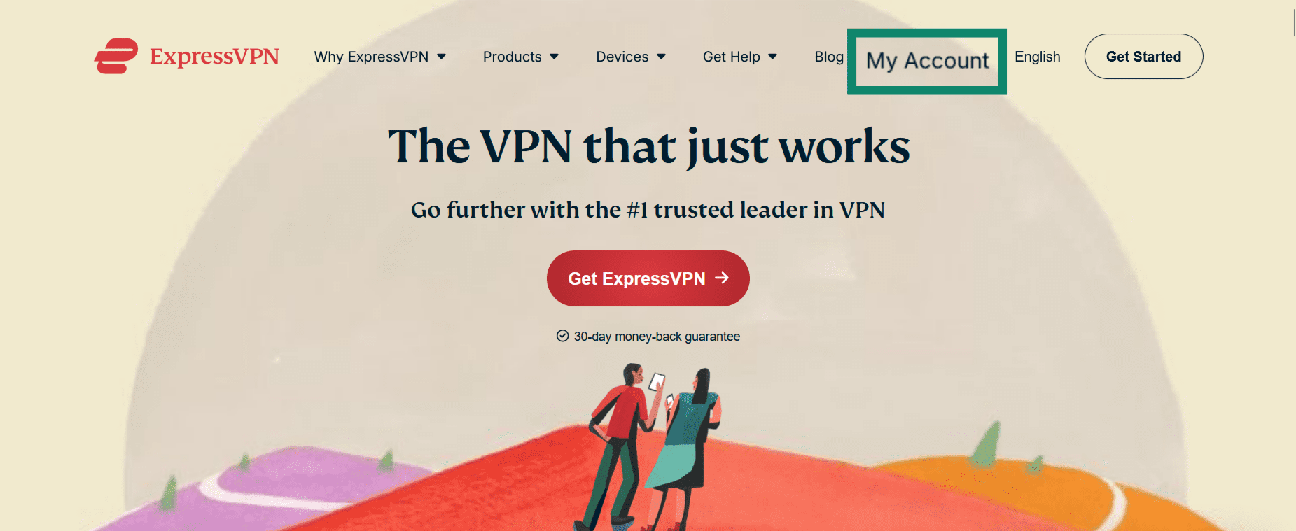 Accessing the login page on the official ExpressVPN website.
