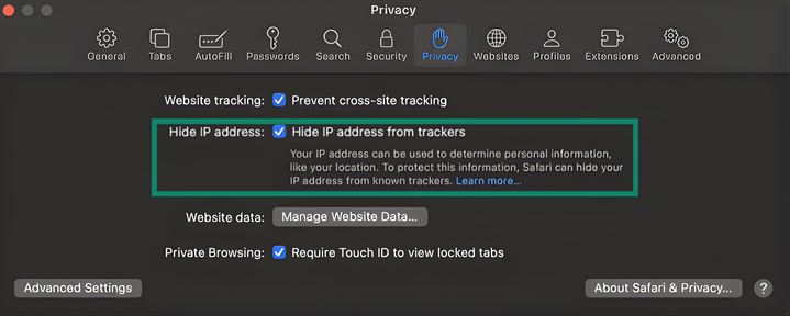 Toggle Hide IP address from trackers.