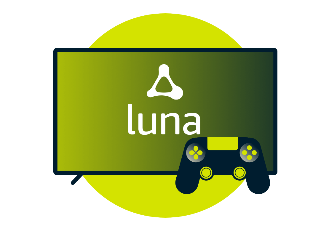 Logo Amazon Luna dans un écran avec une manette.