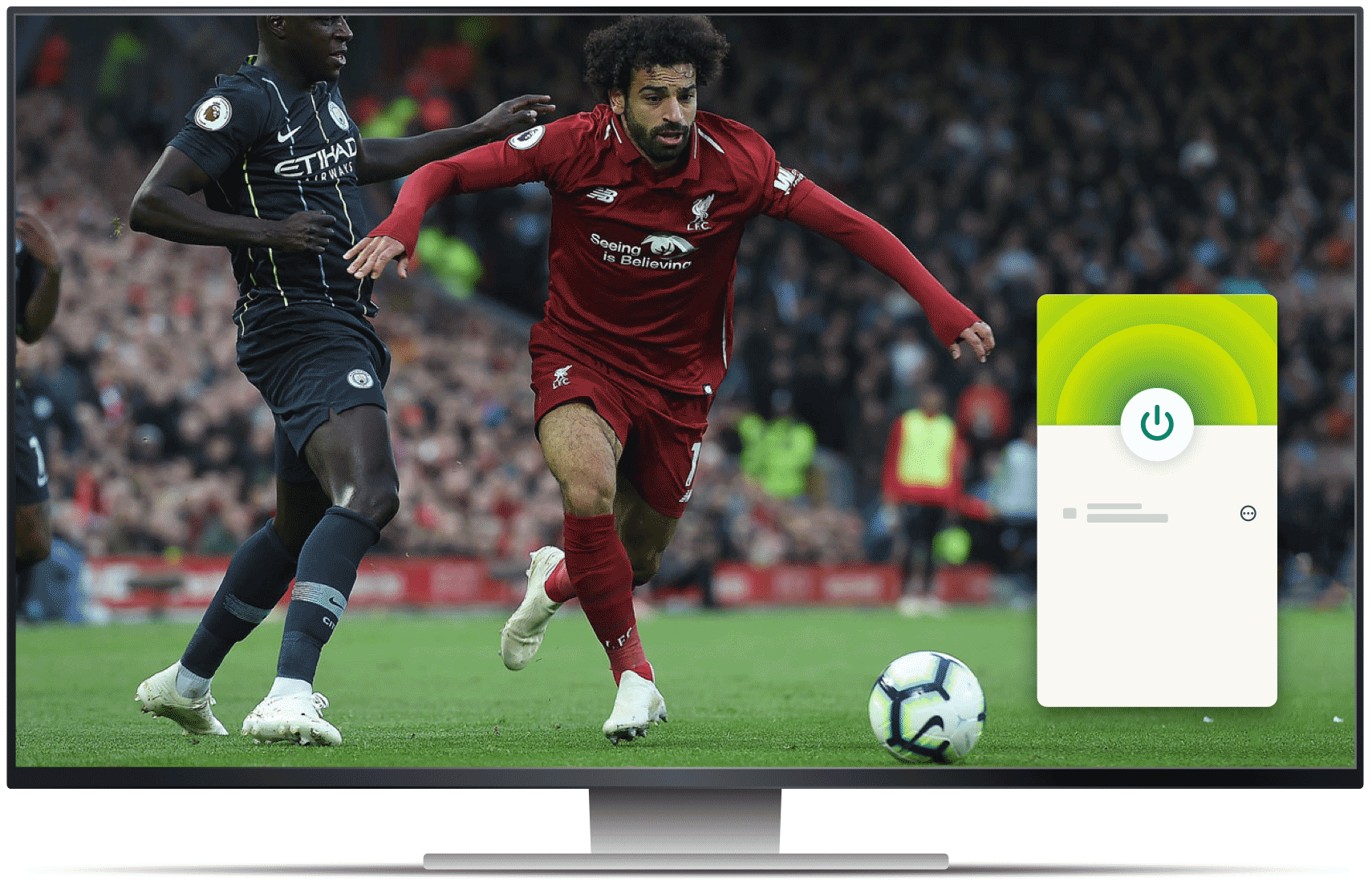 beIN Sports France en streaming (football) + VPN sur un écran d'ordinateur.