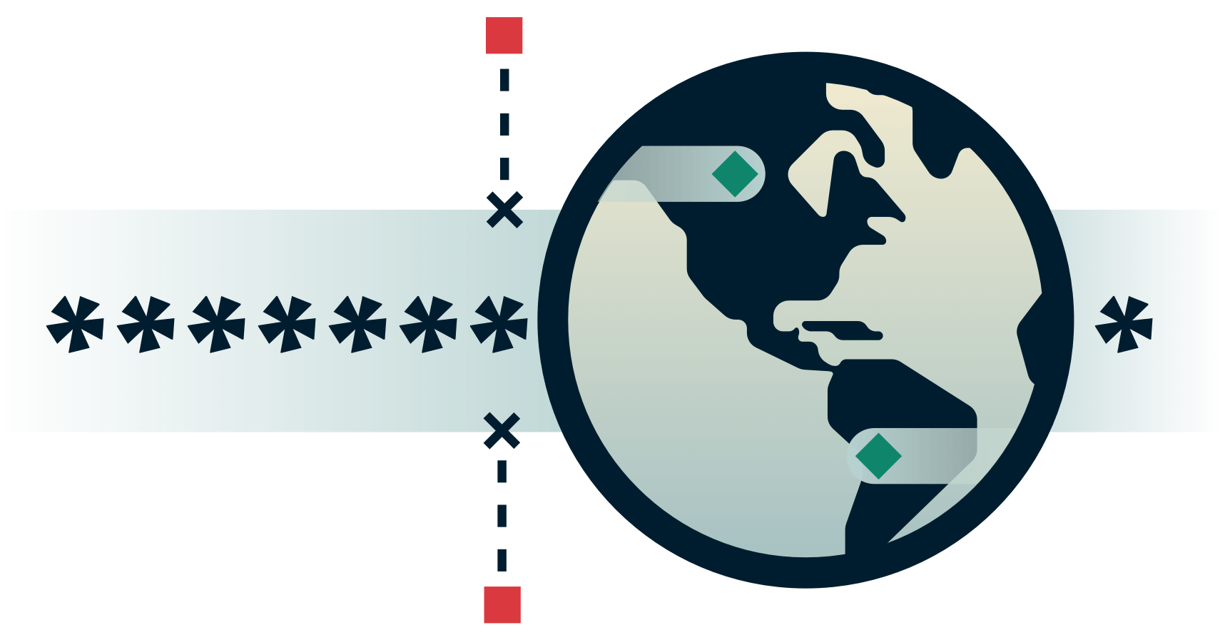 Глобус с зашифрованным туннелем, посторонние пытаются проникнуть внутрь.