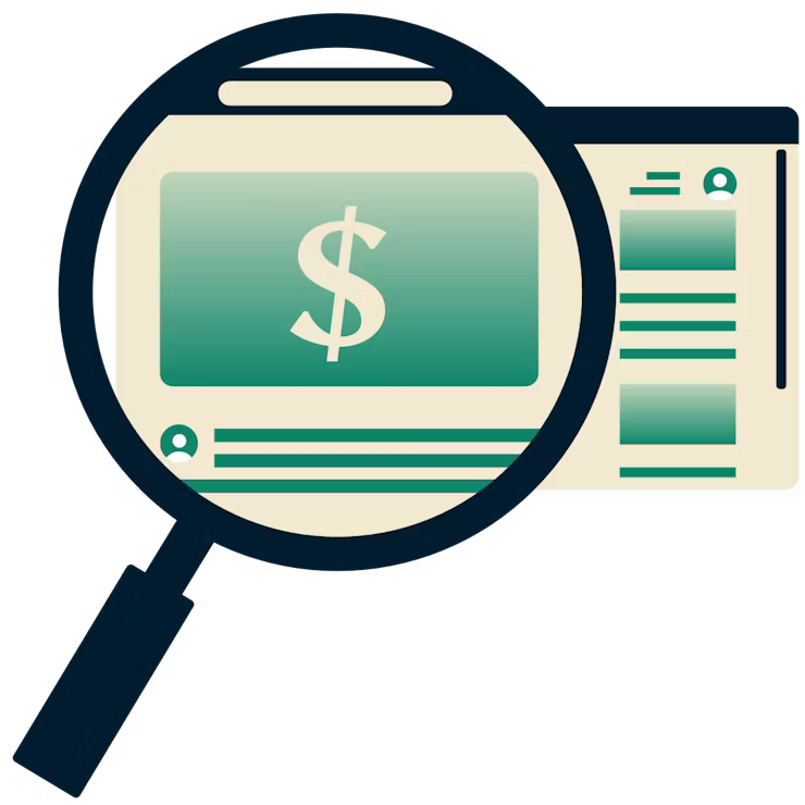 Loupe mettant en avant des offres en ligne sur un navigateur.