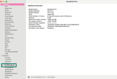 System Information window showing Hardware details for the MacBook Pro.