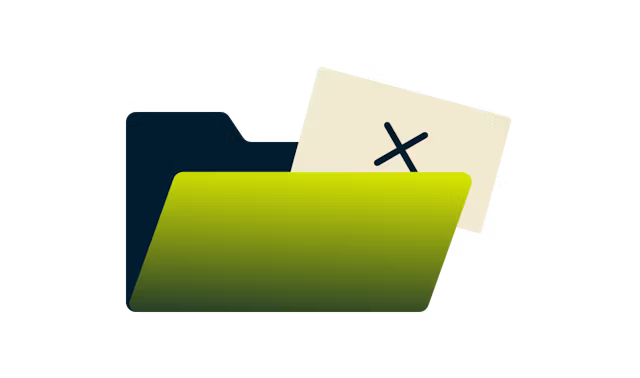 Ouvrez un dossier vert et un papier barré d'une croix.