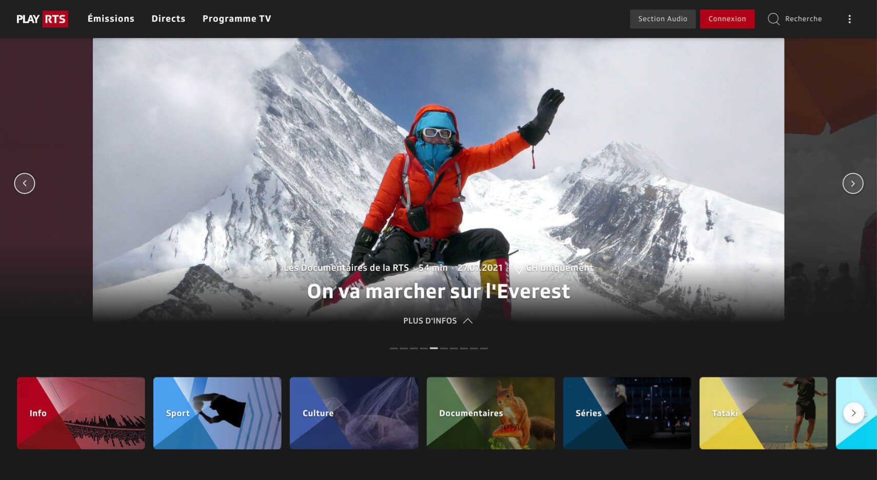 Tableau de bord Play RTS.