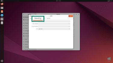 Linux Network and Internet settings page, showing how find the Identity tab.