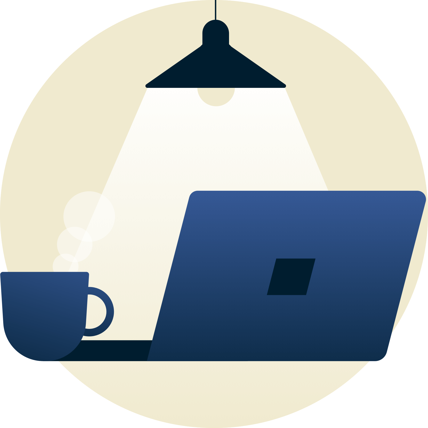 Lampe éclairant un ordinateur portable tourné vers vous.