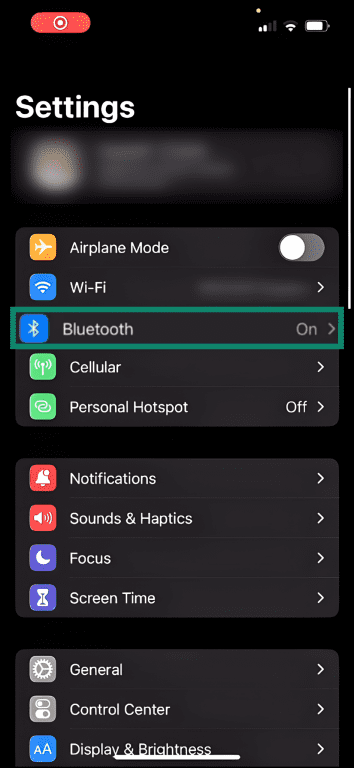 Bluetooth settings highlighted in iPhone.