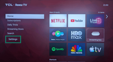 your Roku home screen, which you can access by pressing the Home button (with a house icon) on your remote, select