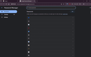 Google Chrome with Google Password Manager tab open