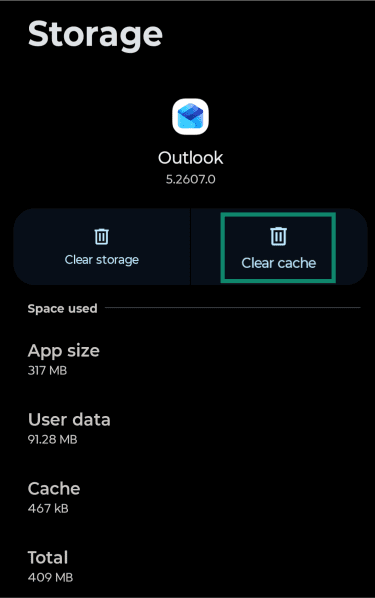 Where to find "Clear Cache" on Outlook Android.