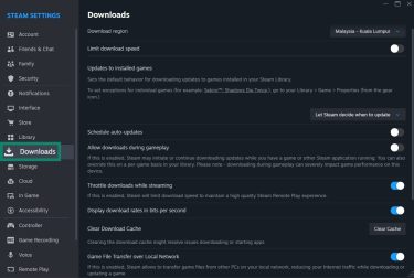 Stream Settings interface (Windows) with the Downloads settings open.
