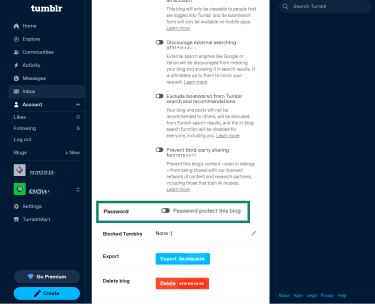 How to protect a secondary Tumblr blog using a password