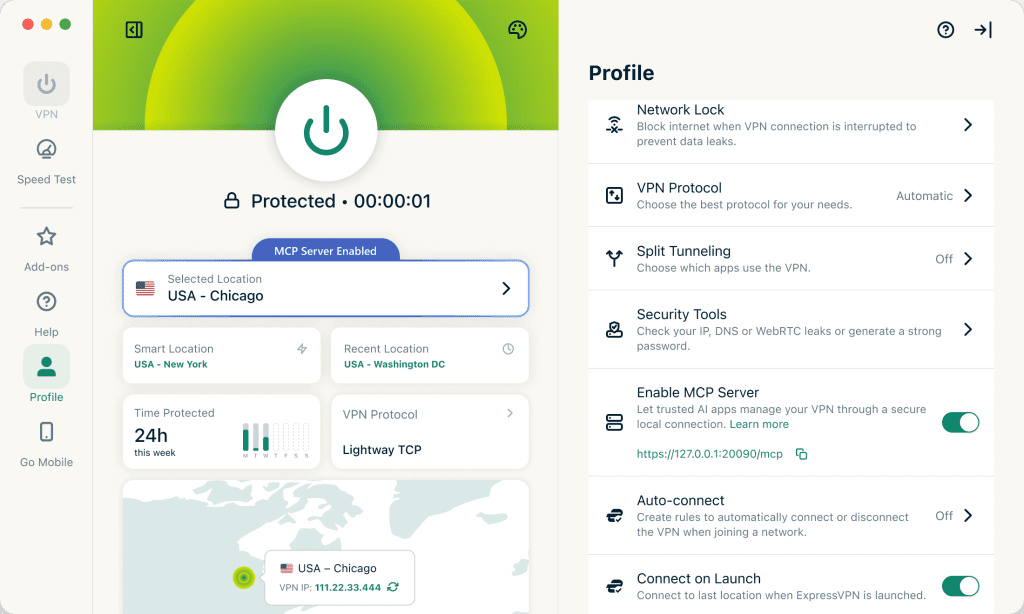 ExpressVPN Linux app with MCP server enabled