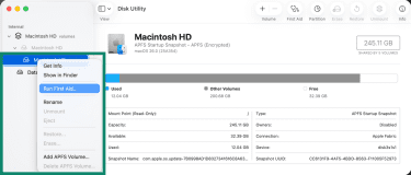 "Run First Aid" option highlighted in the macOS Disk Utility app.