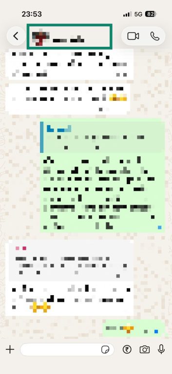 WhatsApp chat with the sender's profile information highlighted.